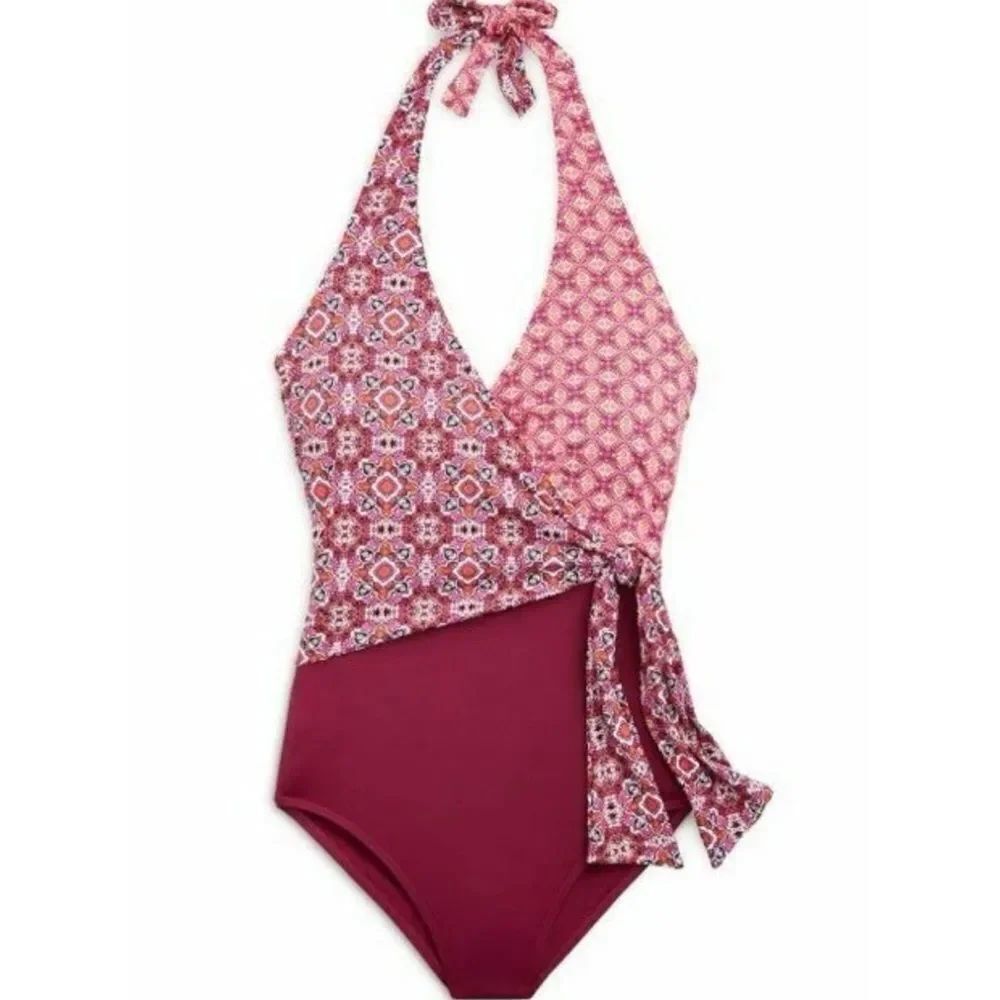 Ralph Lauren Tile Print Asymmetrical  One Piece Swimsuit Size 12 ~ NWOT